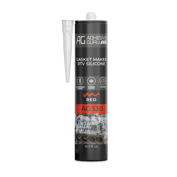 Adhesive Guru AG330 High-Temp RTV Silicone Gasket Maker & Sealant, Red, 10.5 oz, 572 DegF Heat Resistant adgr_GskMkr_AG330_1pk - main
