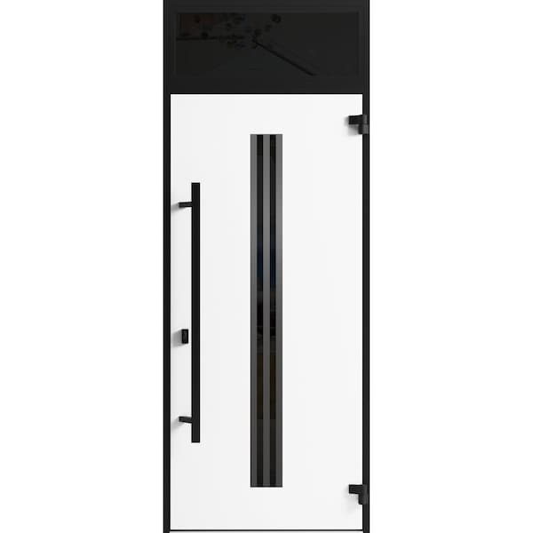 Vdomdoors Front Exterior Prehung Steel Door Ronex1055 Teak Transom Window Sidelite Entry Metal Modern Painted RONEX1055EXD-OAK-W36 X H80+16-LH-I - main