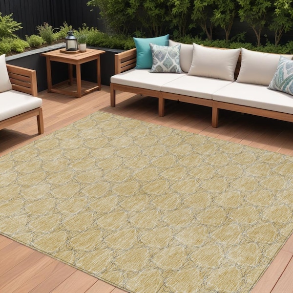 Homeroots 8' X 10' Wheat And Gray Geometric Washable Indoor Outdoor Area Rug 613599 - main