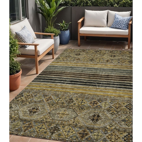 Homeroots 5' X 8' Gray Gold And Brown Medallion Washable Indoor Outdoor Area Rug 615903 - main