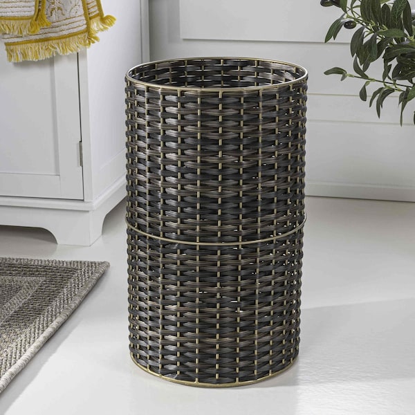 Happimess Cecil Modern 4.13-Gallon Faux Wicker Cylinder Waste Basket, Dark Bronze/Gold HPM1100C - main