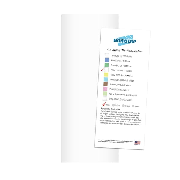 Nanolap PSA Lapping Film, 1 Pc 15 Micron (1,000 Grit), 4-0.25 in x 11 in Microfinishing Fine Sanding Paper 61584N - main