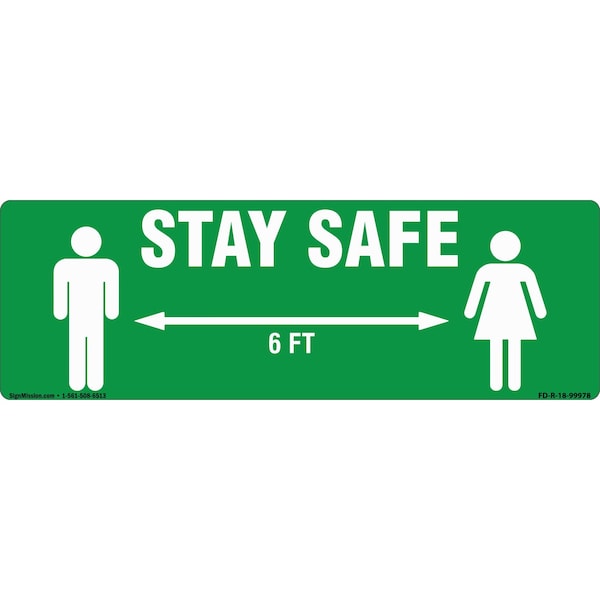 Signmission Stay Safe 6 Feet Non-Slip Floor Graphic, 18in Vinyl Decal, 16" x 16", FD-2-R-16-99978 FD-2-R-16-99978 - main