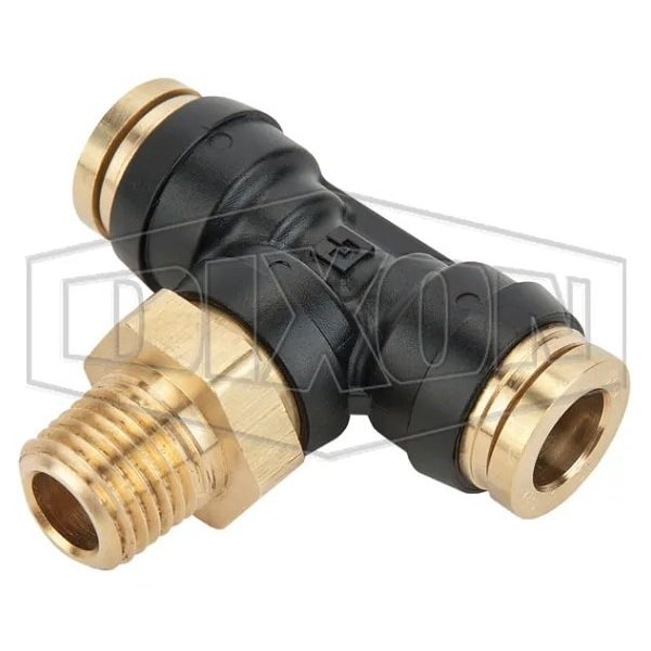 Dixon Legris by Push-In Branch Tee, 1/4 x 3/8 in Nominal, MNPT x Tube, 250 psi Pressure, Composite, Domes 31086014DOT - main