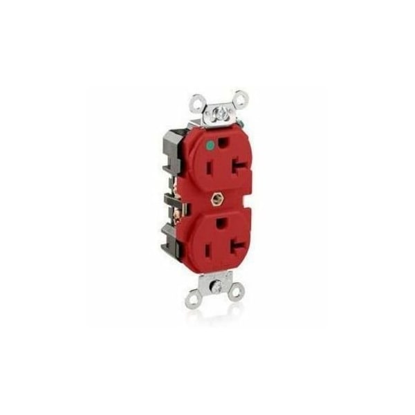 Leviton Straight Blade Receptacle, 5-20R, 20 A, 125V AC, 2 Pole, 3 Wire, Flush Mount, Single, Red 8300-R - main