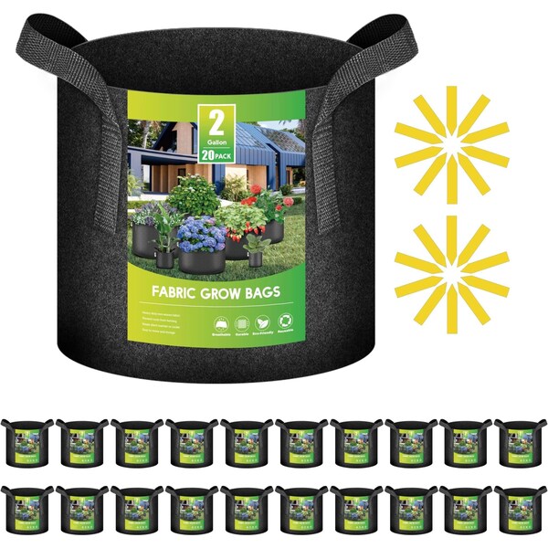 Ipower 2 Gallon Grow Bags 300G Thickened Sturdy Plant Fabric Pots with 20 Labels and Handles, 20PK GLGROWBAG2X5BLKV5X4 - main