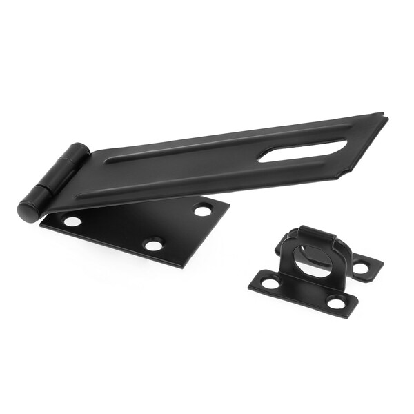 Prime-Line Door and Gate Safety Hasp Hinge Latch with Fixed Staple 6 inch with Screws Matte Black (Single Pack) U 117218 - main