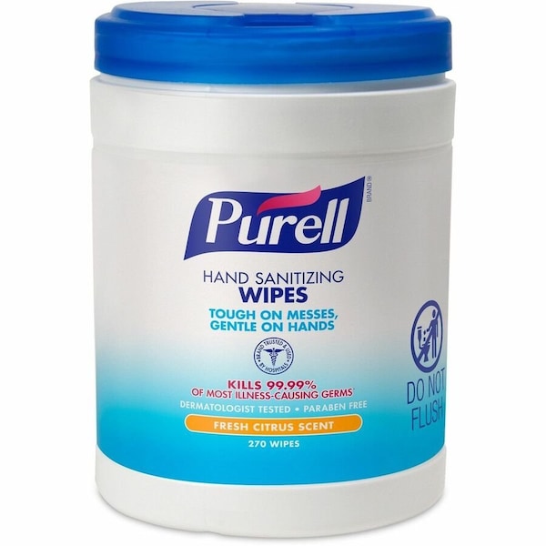 Purell Sanitizing Hand Wipes, 6 x 6 3/4, White, 270/Canister, PK6 9113-06 - main
