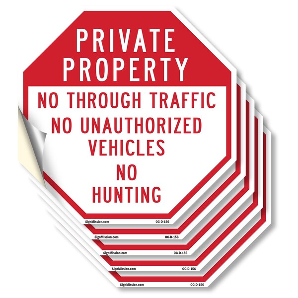 Signmission Private Property No Through Traffic, 4 inch X 4 inch, Vinyl Decal, 5PK OC-D-5PACK-4-156 - main