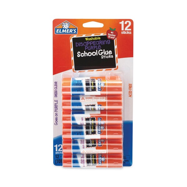 Elmers Disappearing Purple School Glue Stick, 0.21 oz, Dries Clear, 12PK E1559 - main