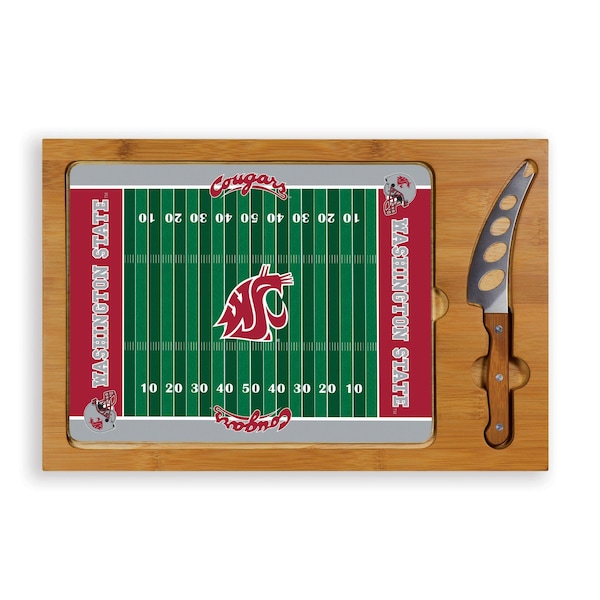 Picnic Time Family Of Brands NCAA Washington State Cougars Football Field Icon Glass Top Cutting Board & Knife Set 910-00-505-634-0 - main