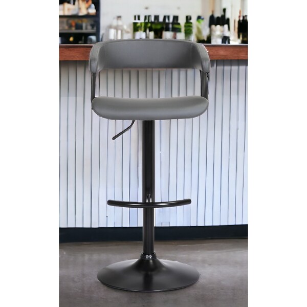 Homeroots Gray and Black Faux Leather with Metal Swivel Adjustable Height Bar Chair 534473 - main