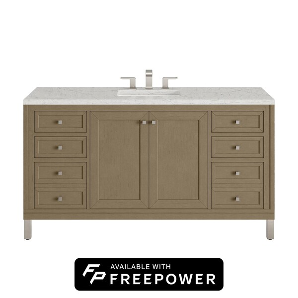 James Martin Vanities Chicago 60 in. Single Vanity, Walnut Whisper, w/ 3 CM Eternal Jasmine Pearl Silestone Top 503-V60S-WLW-FEJP - main