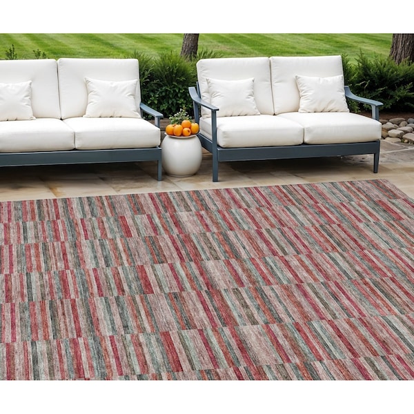 Homeroots 10' X 14' Red Beige And Copper Striped Washable Indoor Outdoor Area Rug 587937 - main