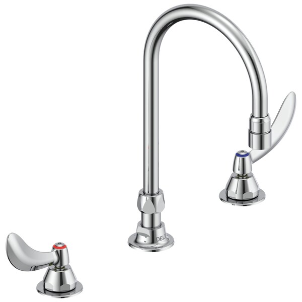 Delta Commercial 23C6 Two Handle Widespread Bathroom Faucet With Gooseneck Spout - Less Pop-Up In Chrome 23C634-R4 - main