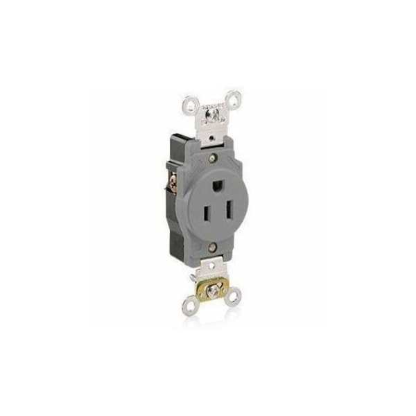Leviton Straight Blade Receptacle, 5-15R, 15 A, 125V AC, 2 Pole, 3 Wire, Flush Mount, Self-Grounded 5261-GY - main