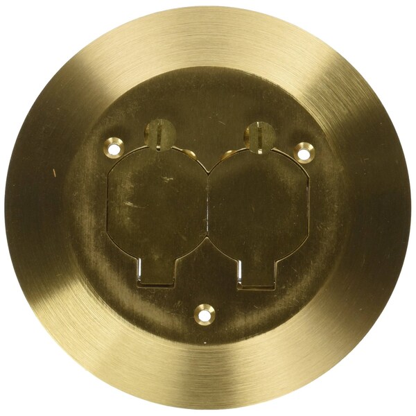 Hubbell Wiring 1-Gang One Piece Cover/Carpet Flange, Round, Duplex Flaps, Brass SF3925 - main