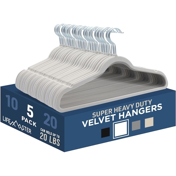 Lifemaster Velvet Hangers, Swivel Hook, Non-Slip, Heavy Duty, Holds 10 lbs, White, 5PK LMVEL5WH - main