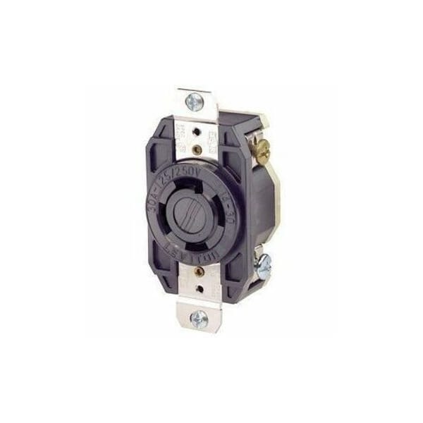 Leviton Flanged Locking Receptacle, L14-30R, 30 A, 125/250V AC, Single Phase, 3 Pole, Flush Mount, Black 2710-B - main