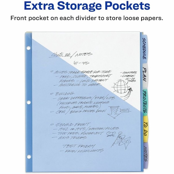 Avery reg Write Erase Durable Plastic Dividers wPockets, 5tab, Multicolor, Multi AVE16176 - main