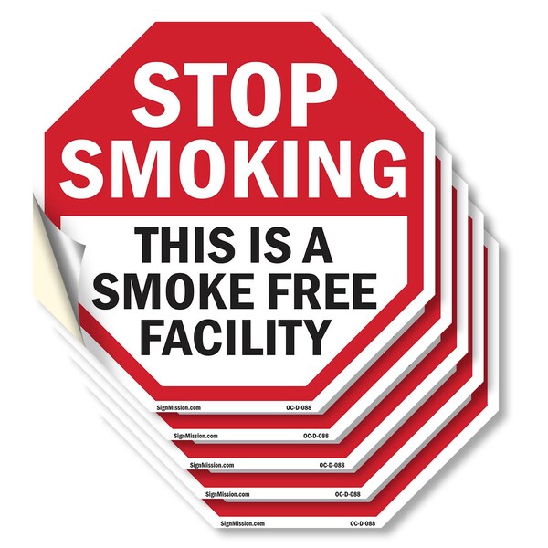 Signmission Stop Smoking This Is a Smoke Free F, 4 inch X 4 inch, Vinyl Decal, 5PK OC-D-5PACK-4-88 - main