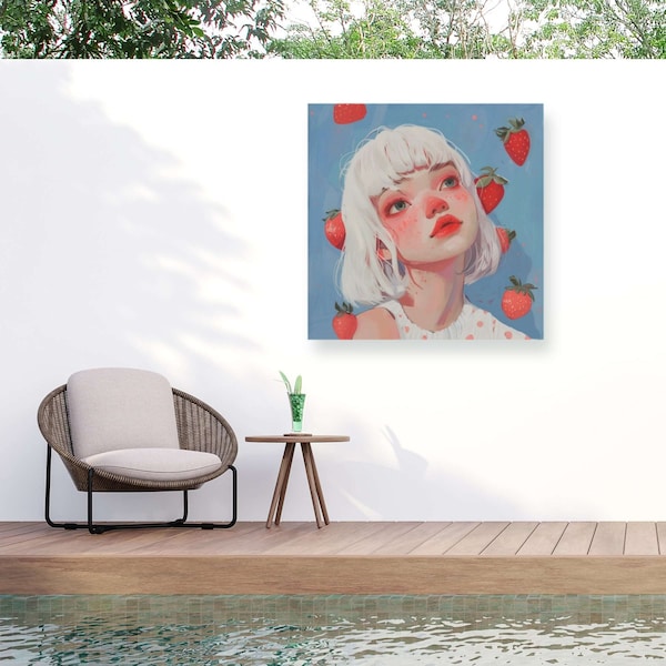Trademark Fine Art Outdoor Canvas Art Andreas Magnusson Strawberry Girl Two Wall Art for Patios, or Gardens ALI70366-OC2424WR - main