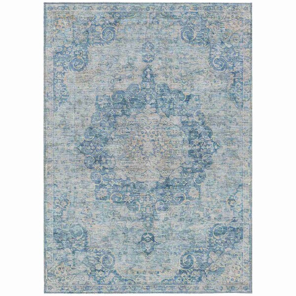 Homeroots 5' X 8' Blue Floral Medallion Washable Indoor Outdoor Area Rug 607897 - main