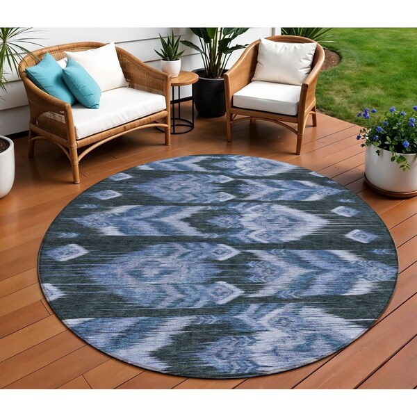 Homeroots 8' Denim Blue And Sky Blue Round Southwestern Washable Indoor Outdoor Area Rug 587814 - main
