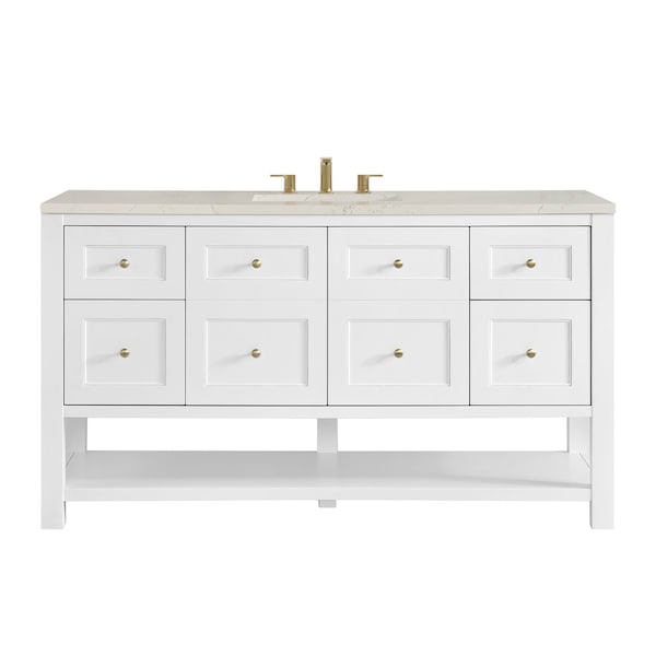 James Martin Vanities Breckenridge 60" Single Vanity, Bright White, w/ 3 CM Siberian Silestone Top 330-V60S-BW-3SFR - main