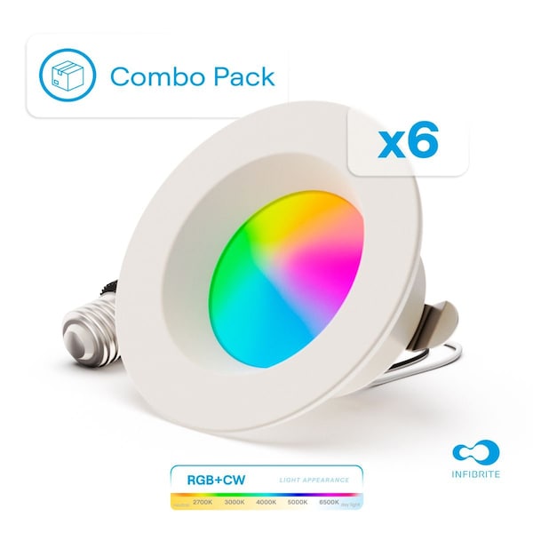 Infibrite 4 In. WiFi Smart 9W 810LM Recessed Retrofit LED Downlight, Alexa/Google, Wet Rated, 6PK IB-005-1-9W-WH-6PK - main