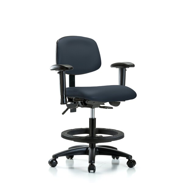 Blue Ridge Ergonomics Chair, Vinyl, Med Bench, AA BF Casters, Nav, 6-Way Adjustable, 22" to 29" Height, Imperial Blue BR-VMBCH-RG-T0-A1-BF-RC-8582 - main