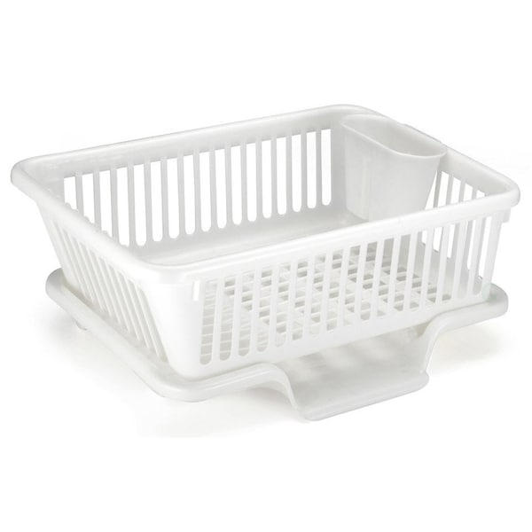 Basicwise Plastic Dish Rack with Drain Board and Utensil Cup QI003240 - main