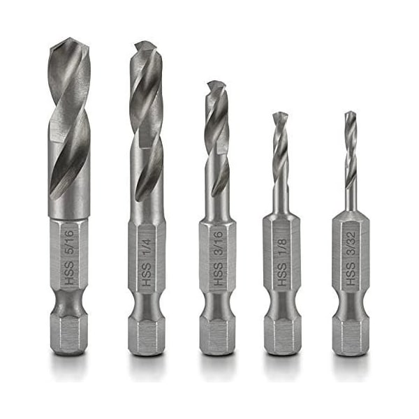Neiko Stubby Drill Bit Set for Metal, 5 Piece 0.25 in Hex Shank 11402A - main