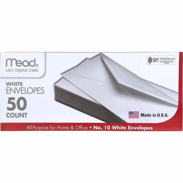 Mead 9.5 in. W X 4.12 in. L No. 10 White Envelopes 50 pk 75050 - main