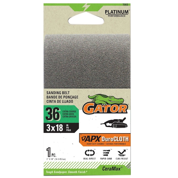 Gator Finishing CeraMax Platinum 3 x 18 in. Sanding Belt, 36 Grit, Extra Coarse 7083 - main