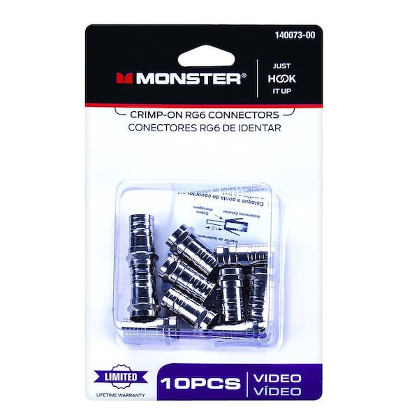 Monster Cable Just Hook It Up Crimp-On RG6 Coaxial Connector 10 pc, 10PK 140073-00 - main