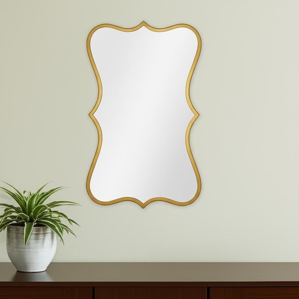 Homeroots 32" Antiqued Bronze Metal Scalloped Accent Mirror 574044 - main