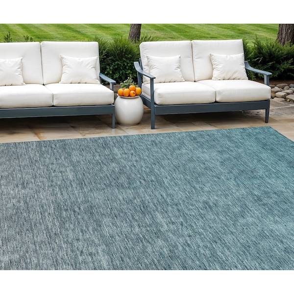 Homeroots 8' X 10' Teal Blue Gray And Charcoal Ombre Washable Indoor Outdoor Area Rug 588579 - main