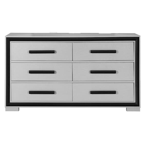 Homeroots 60" Gray And Black Wood Six Drawer Double Dresser 564667 - main