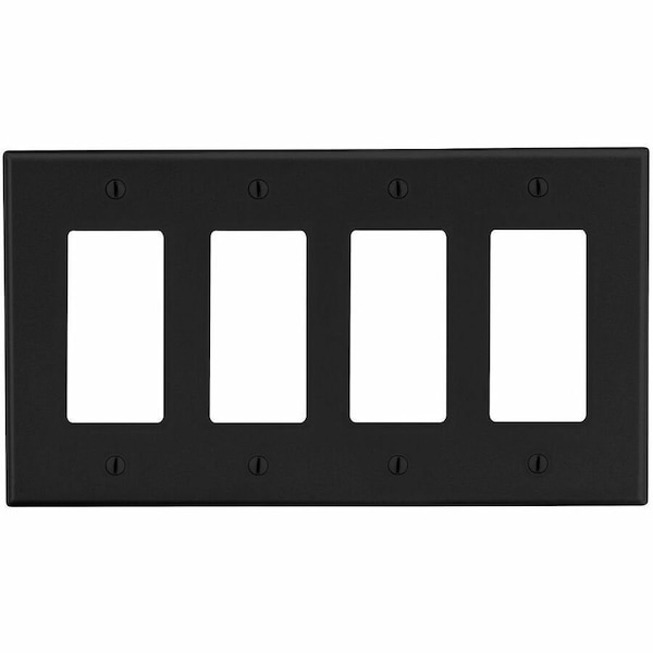 Hubbell Wiring Device-Kellems Wallplate, 4-Gang, 4) Decorator, Black P264BK - main