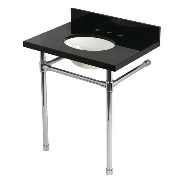 Kingston Brass 30-Inch Black Granite Console Sink with Stainless Steel Legs, 8-Inch, 3-Hole KVPK30K81ST - main