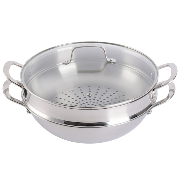 Martha Stewart Castelle 12 Inch Stainless Steel Everyday Pan with Steamer and Lid 130028.03 - main