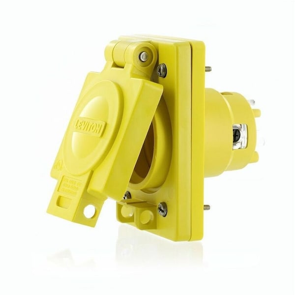 Leviton Locking Receptacle, L21-30R, 30 A, Three Phase, 4 Pole, Flush Mount, Screw Terminals, Yellow 69W81 - main