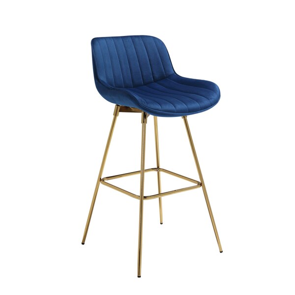 Homeroots Set of Two 29" Blue and Gold Velvet and Metal Low Back Bar Height Swivel Bar Chairs 543453 - main