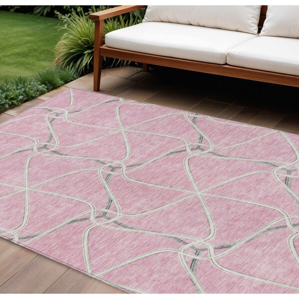 Homeroots 9' X 12' Pink And Ivory Geometric Washable Indoor Outdoor Area Rug 612891 - main