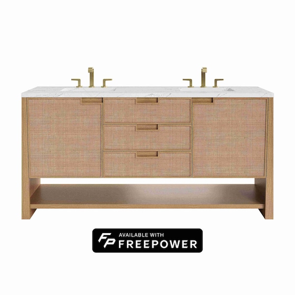 James Martin Vanities Solene 72 in. Double Vanity, Seaside Oak, w/ 3 CM Ethereal Noctis Silestone Top D225-V72-SSO-FENC - main