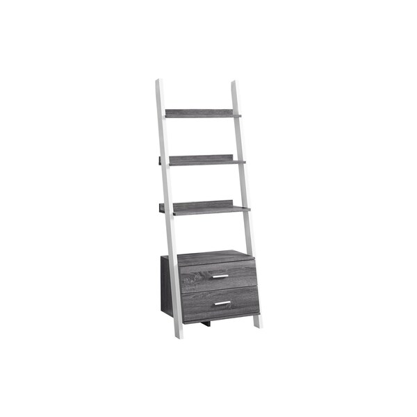 Homeroots 69" Gray and White Wood Ladder Bookcase With Two drawers 332944 - main