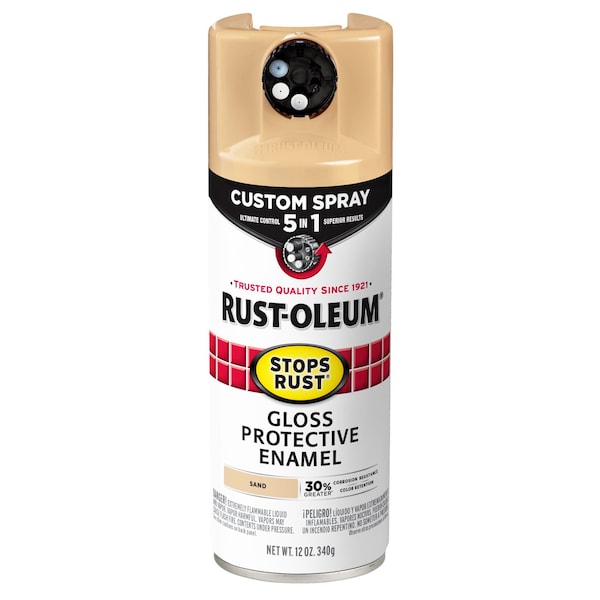 Rust-Oleum Rust Preventative Spray Paint, Sand, Gloss, Solvent, 12 Oz 376905 - main