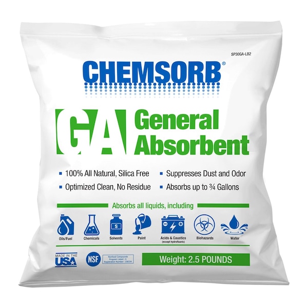 Chemsorb Granular Sorbent, Perlite, 3/4 gal Volume Absorbed per Pkg., 2.5 lb lb, Bag, J1 SP30GA-LB2 - main