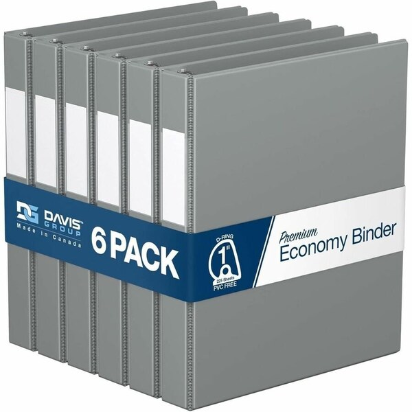Davis Group Premium Economy, Angle D Ring, Binder, (Grey, 1"), PK6 2301-07-06 - main